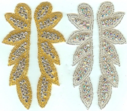 1192 Austrian Crystal Rhinestone Applique Pair 1x5" iron or sew on